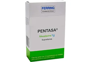 Mesalazin içeren PENTASA 1 G ENEMA,7 ADET kutusu. Üretici: FERRİNG İLAÇ SAN. VE TİC. LTD. ŞTİ.