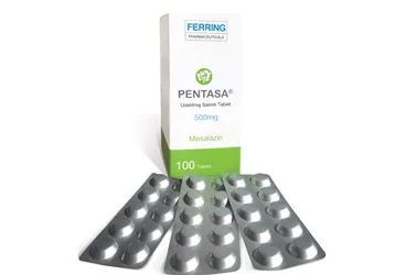 PENTASA 500 MG 100 UZATILMIŞ SALIM TABLET (mesalazin) ürün ambalajı, tablet. Üretici: FERRİNG İLAÇ SANAYİ VE TİCARET LTD. ŞTİ.