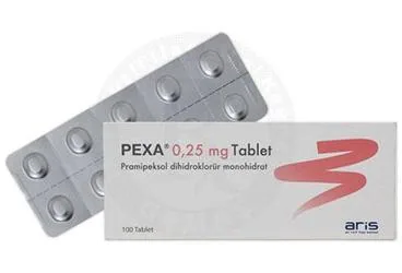 PEXA 0,25 MG TABLET (100 TABLET) (pramipeksol) kutu fotoğrafı, tablet. Üretici: ALİ RAİF İLAÇ SANAYİ A.Ş.