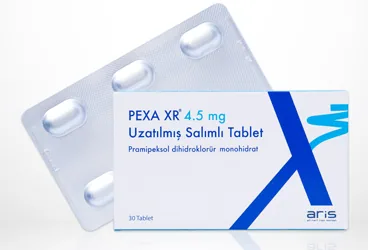 PEXA XR 4.5 MG UZATILMIS SALIMLI 30 TABLET ürün ambalajı, tablet formunda pramipeksol içerir. Üretici: ALİ RAİF İLAÇ SANAYİ A.Ş.