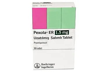 PEXOLA ER 1,500 MG UZATILMIŞ SALIMLI 30 TABLET (pramipeksol) ürün ambalajı, tablet. Üretici: BOEHRİNGER INGELHEİM İLAÇ TİCARET A.Ş.