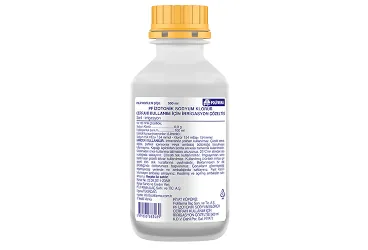 PF IZOTONIK SODYUM KLORUR CERRAHI KULLANIM ICIN IRRRIGASYON COZELTISI 500 ML ambalajı, çözelti formunda sodyum klorur içerir. Üretici: POLİFARMA İLAÇ SAN. VE TİC. A.Ş.