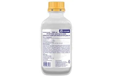 PF IZOTONIK SODYUM KLORUR CERRAHI KULLANIM ICIN IRRRIGASYON COZELTISI 1000 ML ambalajı. Sodyum klorur içeren çözelti. Üretici: POLİFARMA İLAÇ SAN. VE TİC. A.Ş.