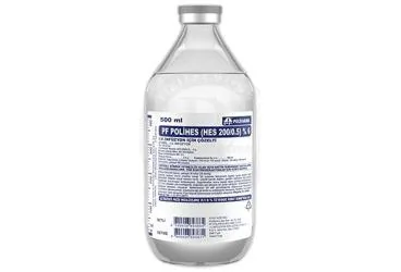 PF POLIHES (HES 200/0,5) %6 IV INFUZYON ICIN COZELTI 500 ML SETLI (hidroksietil nişasta) ürün ambalajı, çözelti. Üretici: POLİFARMA İLAÇ SAN. VE TİC. A.Ş.