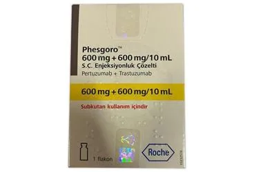 PHESGORO 600 MG+600 MG/10 ML SC ENJEKSIYONLUK ÇOZELTI (1 FLAKON) kutu fotoğrafı, çözelti formunda pertuzumab + trastuzumab içerir. Üretici: ROCHE MÜSTAHZARLARI SANAYİ ANONİM ŞİRKETİ.