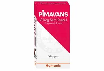 PIMAVANS 34 MG SERT KAPSUL (30 ADET) (pimavanserin) kutu fotoğrafı, kapsül. Üretici: HUMANİS SAĞLIK ANONİM ŞİRKETİ.