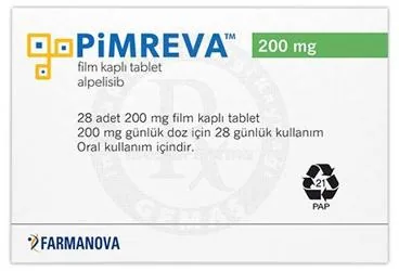 PIMREVA 200 MG FILM KAPLI TABLET (28 TABLET) (alpelisib) ürün ambalajı, film kaplı tablet. Üretici: FARMANOVA SAĞLIK HİZMETLERİ LTD.ŞTİ.