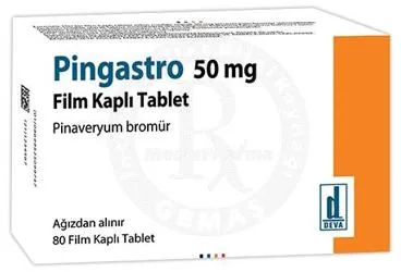PINGASTRO 50 MG 80 FILM TABLET (pinaveryum bromür) kutusu, film kaplı tablet. Üretici: DEVA HOLDİNG ANONİM ŞİRKETİ.