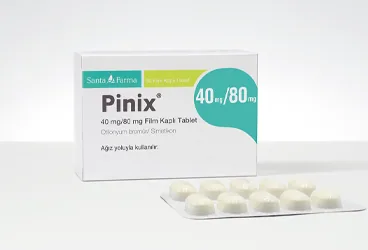 PINIX 40 MG / 80 MG FILM KAPLI TABLET (30 TABLET) (otilonyum bromür + simetikon) kutusu, film kaplı tablet. Üretici: SANTA FARMA İLAÇ SAN. A.Ş.