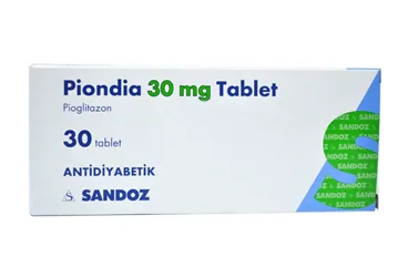 PIONDIA 30 MG 30 FİLM TABLET (pioglitazon) ambalajı, film kaplı tablet. Üretici: SANDOZ İLAÇ SANAYİ VE TİCARET A.Ş.