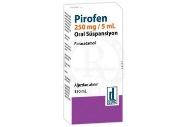 PIROFEN 250/5 ML PEDIATRIK ORAL SUSPANSIYON (150 ML) (parasetamol) kutusu, oral süspansiyon. Üretici: DEVA HOLDİNG ANONİM ŞİRKETİ.