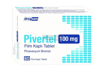 PIVERTEL 100 MG FILM KAPLI TABLET (40 TABLET) ambalajı, film kaplı tablet formunda pinaveryum bromür içerir. Üretici: DROGSAN İLAÇLARI SAN. VE TİC. A.Ş.