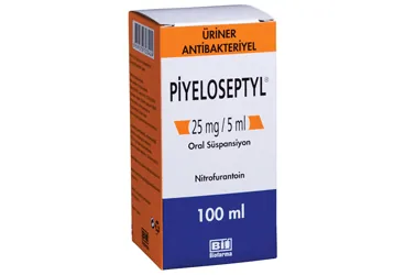 Nitrofurantoin içeren oral süspansiyon: PIYELOSEPTYL 25 MG/5 ML ORAL SUSPANSIYON (100 ML SUSPANSIYON) ambalajı. Üretici: BİOFARMA İLAÇ SANAYİ VE TİCARET A.Ş.
