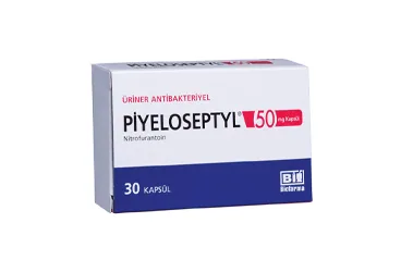 PIYELOSEPTYL 50 MG KAPSUL (30 KAPSUL) (nitrofurantoin) ambalajı, kapsül. Üretici: BİOFARMA İLAÇ SANAYİ VE TİCARET A.Ş.
