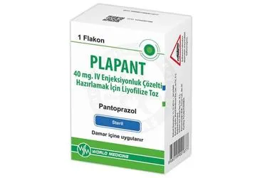 PLAPANT 40 MG IV ENJEKSIYONLUK COZELTI ICIN LIYOFILIZE TOZ ICEREN 1 FLAKON ambalajı. Pantoprazol içeren çözelti. Üretici: WORLD MEDICINE İLAÇ SAN. VE TİC. A.Ş.