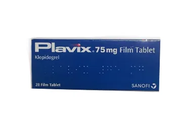 Klopidogrel içeren film kaplı tablet: PLAVIX 75 MG 28 FİLM TABLET ürün ambalajı. Üretici: SANOFİ SAĞLIK ÜRÜNLERİ LTD. ŞTİ.