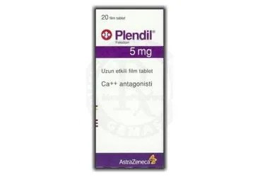 PLENDIL 5 MG UZUN ETKILI 20 FILM TABLET ambalajı. Felodipin içeren film kaplı tablet. Üretici: ASTRAZENECA İLAÇ SAN.VE TİC.LTD.ŞTİ.