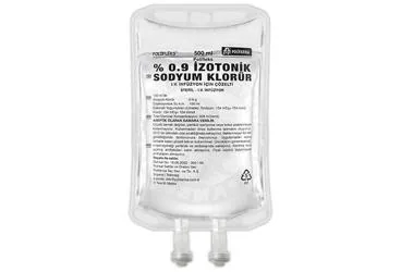 Sodyum klorur içeren solüsyon: POLIFLEKS %0.9 IZOTONIK 500 ML SOLUSYON ürün ambalajı. Üretici: POLİFARMA İLAÇ SAN. VE TİC. A.Ş.
