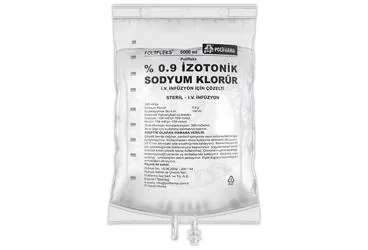 POLIFLEKS %0.9 IZOTONIK SODYUM KLORUR IV INFUZYON ICIN COZELTI 5000 ML SETSIZ kutu fotoğrafı, çözelti formunda sodyum klorur içerir. Üretici: POLİFARMA İLAÇ SAN. VE TİC. A.Ş.