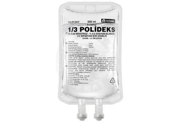 POLIFLEKS 1/3 POLIDEKS IV INF. ICIN COZ. 500 ML SETLI PVC kutusu. Etkin maddesi dekstroz monohidrat + sodyum klorur. Üretici: POLİFARMA İLAÇ SAN. VE TİC. A.Ş.