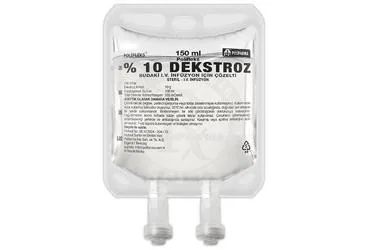 Serum içeren POLIFLEKS %10 DEKSTROZ 150 ML SOL. SETLI ürün ambalajı. Üretici: POLİFARMA İLAÇ SAN. VE TİC. A.Ş.