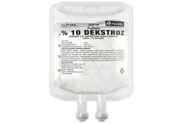 Serum içeren POLIFLEKS %10 DEKSTROZ 250 ML SOL. SETLI ürün ambalajı. Üretici: POLİFARMA İLAÇ SAN. VE TİC. A.Ş.