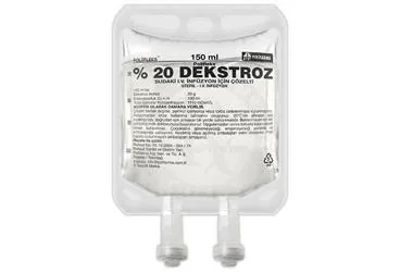 POLIFLEKS %20 DEKSTROZ 150 ML SOL. SETLI ürün ambalajı. Etkin maddesi serum. Üretici: POLİFARMA İLAÇ SAN. VE TİC. A.Ş.