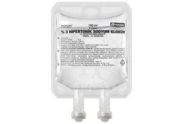 Serum içeren POLIFLEKS % 3 SODYUM KLORUR SOL. 100 ML(PVC TORBA) SETLI ambalajı. Üretici: POLİFARMA İLAÇ SAN. VE TİC. A.Ş.