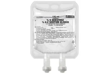 POLIFLEKS %5 DEKSTROZ %0,2 SODYUM KLORUR SOLUSYON 150 ML SETLI PVC TORBA (dekstroz monohidrat+sodyum klorur) ambalajı, solüsyon. Üretici: POLİFARMA İLAÇ SAN. VE TİC. A.Ş.