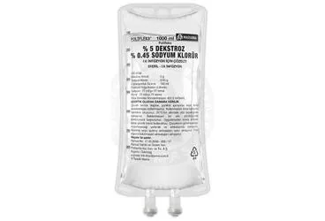 Dekstroz monohidrat+sodyum klorur içeren solüsyon: POLIFLEKS %5 DEKSTROZ %0,45 SODYUM KLORUR SOLUSYON 1000 ML SETLI PVC TORBA kutu fotoğrafı. Üretici: POLİFARMA İLAÇ SAN. VE TİC. A.Ş.