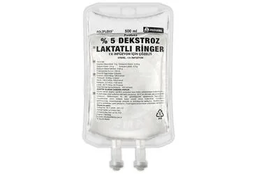 Sodyum klorur + kalsiyum klorur dihidrat + potasyum klorur + sodyum laktat içeren POLIFLEKS %5 DEKSTROZ LAKTATLI RINGER IV INF. ICIN COZ. 500 ML (SETSIZ) ambalajı. Üretici: POLİFARMA İLAÇ SAN. VE TİC. A.Ş.