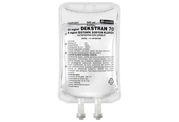POLIFLEKS DEKSTRAN 70 IZOTONIK SOLUSYON 1000 ML PVC SETLI ürün ambalajı, solüsyon formunda serum içerir. Üretici: POLİFARMA İLAÇ SAN. VE TİC. A.Ş.