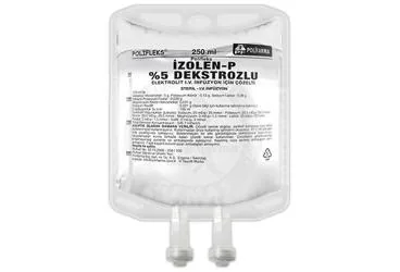 POLIFLEKS IZOLEN-P %5 DEKSTROZ ELEKTROLIT SOLUSYON 250 ML PVC TORBA SETLI kutu fotoğrafı. Serum içeren solüsyon. Üretici: POLİFARMA İLAÇ SAN. VE TİC. A.Ş.