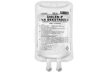 POLIFLEKS IZOLEN-P %5 DEKSTROZ ELEKTROLIT SOLUSYON 500 ML PVC TORBA SETLI ürün ambalajı. Serum içeren solüsyon. Üretici: POLİFARMA İLAÇ SAN. VE TİC. A.Ş.