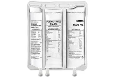 POLINUTHREE EN-550ELEKTROLITLI AMINO ASIT COZELTISI GLUKOZ COZELTISI VE LIPIDEMULSIYONU 1500 ML kutusu, çözelti formunda amino asit + glukoz + zeytinyagi bazli lipid solusyonu içerir. Üretici: POLİFARMA İLAÇ SAN. VE TİC. A.Ş.