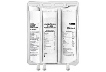 POLINUTHREE EN-550ELEKTROLITLI AMINO ASIT COZELTISI GLUKOZ COZELTISI VE LIPIDEMULSIYONU 2000 ML (amino asit + glukoz + zeytinyagi bazli lipid solusyonu) kutu fotoğrafı, çözelti. Üretici: POLİFARMA İLAÇ SAN. VE TİC. A.Ş.