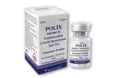 Polimiksin b içeren çözelti: POLIX 500.000 IU ENJEKSIYONLUK COZELTI HAZIRLAMAK ICIN TOZ ICEREN 1 FLAKON kutusu. Üretici: KOÇAK FARMA İLAÇ VE KİMYA SANAYİ A.Ş.