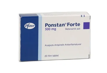 PONSTAN FORT 500 MG 20 TABLET ürün ambalajı. Mefenamik asit içeren tablet. Üretici: PFİZER PFE İLAÇLARI ANONİM ŞİRKETİ.