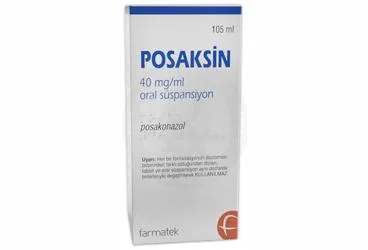 POSAKSIN 40 MG/ML ORAL SUSPANSIYON kutu fotoğrafı. Posakonazol içeren oral süspansiyon. Üretici: FARMA-TEK İLAÇ SANAYİ VE TİCARET A.Ş.
