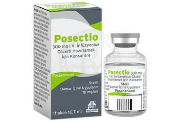 POSECTIO 300 MG I.V. INFUZYONLUK COZELTI HAZIRLAMAK ICIN KONSANTRE (1 FLAKON) (posakonazol) kutu fotoğrafı, çözelti. Üretici: POLİFARMA İLAÇ SAN. VE TİC. A.Ş.