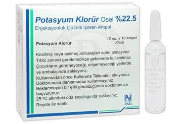 POTAS.KL %22.5 10 ML 10 AMPUL (potasyum klorür) ambalajı, ampul. Üretici: OSEL İLAÇ SANAYİ VE TİCARET ANONİM ŞİRKETİ.