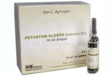 Potasyum klorür içeren ampul: POTASYUM KLORUR BIOFARMA %22.5 10 ML 10 AMPUL kutu fotoğrafı. Üretici: BİOFARMA İLAÇ SANAYİ VE TİCARET A.Ş.