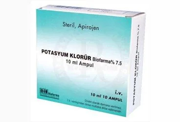 POTASYUM KLORUR BIOFARMA %7.5 10 ML 10 AMPUL (potasyum klorür) ürün ambalajı, ampul. Üretici: BİOFARMA İLAÇ SANAYİ VE TİCARET A.Ş.