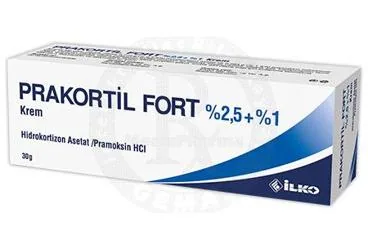 PRAKORTIL FORT %2.5+%1 KREM ( 30 G) ambalajı, krem formunda hidrokortizon asetat kombinasyonları -topikal içerir. Üretici: İLKO İLAÇ SAN. VE TİC. A.Ş.