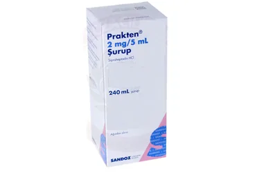 Siproheptadin hcl içeren şurup: PRAKTEN 2 MG/5 ML SURUP kutusu. Üretici: SANDOZ İLAÇ SANAYİ VE TİCARET A.Ş.