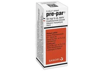 Ritodrin hcl içeren ampul: PREPAR 5 ML 50 MG 1 AMPUL ambalajı. Üretici: SANOFİ İLAÇ SANAYİ ve TİC. A.Ş.