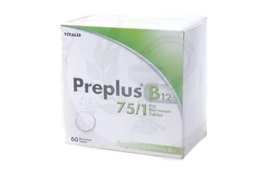 PREPLUS B12 75/1 MG 60 EFERVESAN TABLET ambalajı. Pregabalin + vitamin b12 içeren efervesan tablet. Üretici: CELTİS İLAÇ SANAYİ VE TİCARET ANONİM ŞİRKETİ.