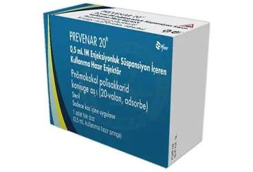 PREVENAR 20/0,5 ML IM ENJEKSIYONLUK SUSPANSIYON ICEREN KULLANIMA HAZIR ENJEKTOR (1 ADET) kutu fotoğrafı. Pnömokok aşısı içeren süspansiyon. Üretici: PFİZER PFE İLAÇLARI ANONİM ŞİRKETİ.