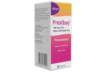 PREXIBAY 120 MG/5 ML ORAL SUSPANSIYON (150 ML) kutu fotoğrafı. Parasetamol içeren oral süspansiyon. Üretici: GENFAR İLAÇ VE GIDA SAN.TİC.İTH.İHR.LTD.ŞTİ.