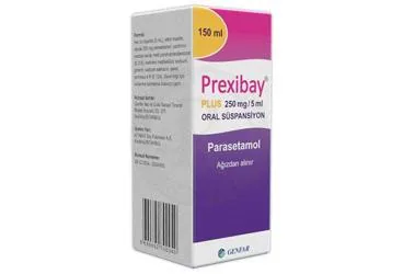PREXIBAY PLUS 250 MG/5 ML ORAL SUSPANSIYON (150 ML) (parasetamol) ürün ambalajı, oral süspansiyon. Üretici: GENFAR İLAÇ VE GIDA SAN.TİC.İTH.İHR.LTD.ŞTİ.